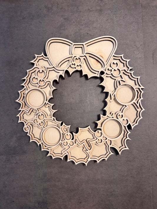 Corona avvento vischio 3D in legno con candeline