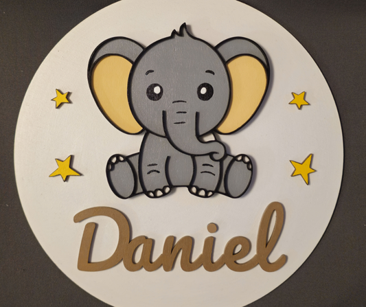 Fuoriporta in legno personalizzato con nome e Elefantino