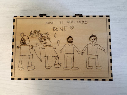 Scatola in Legno Personalizzata con Disegno del Bambino e Dedica per Papà