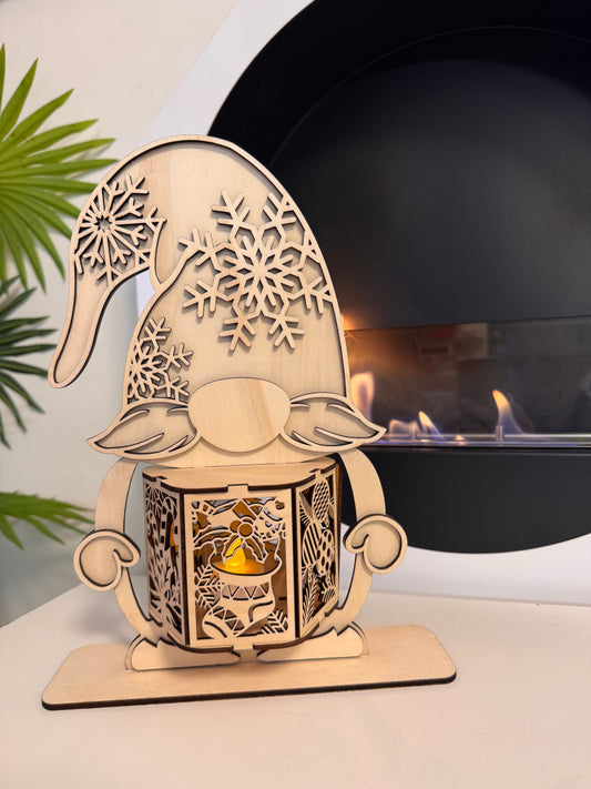Gnomo Lanterna in legno 3D