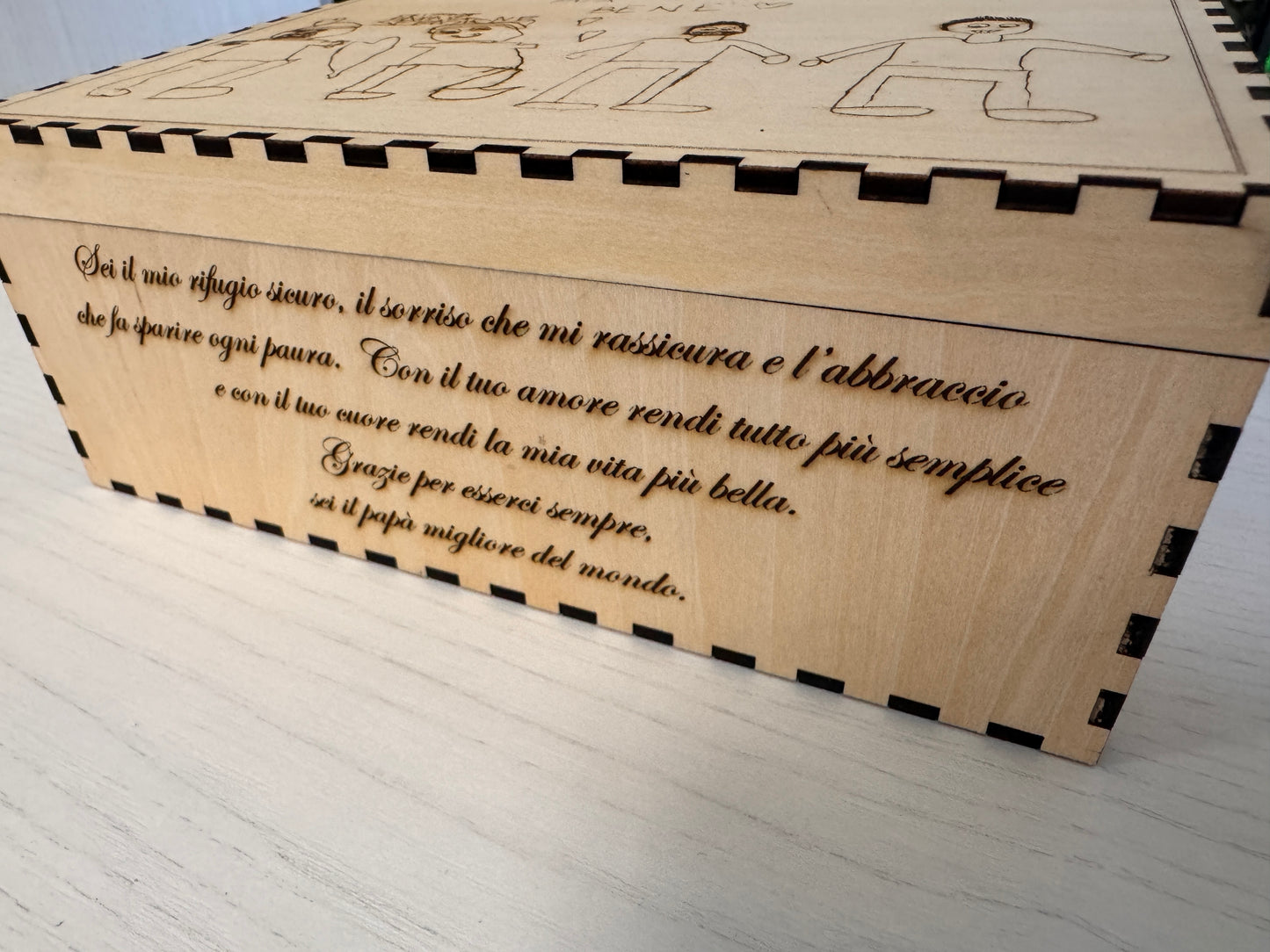 Scatola in Legno Personalizzata con Disegno del Bambino e Dedica per Papà