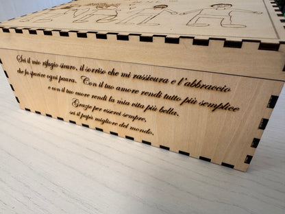 Scatola in Legno Personalizzata con Disegno del Bambino e Dedica per Papà