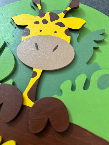 Cerchio in legno 3D con dolce giraffa