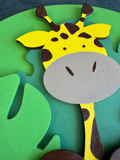 Cerchio in legno 3D con dolce giraffa