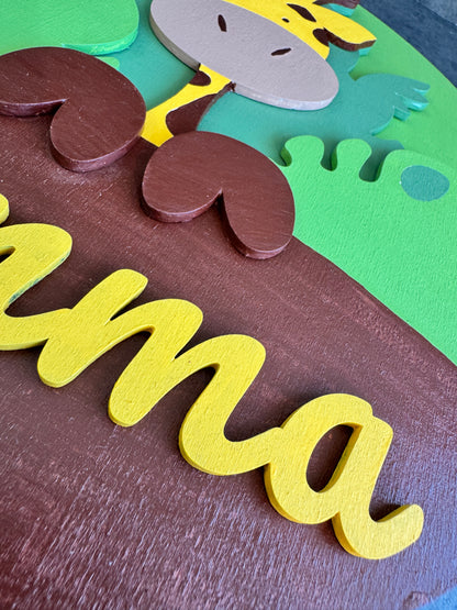 Cerchio in legno 3D con dolce giraffa