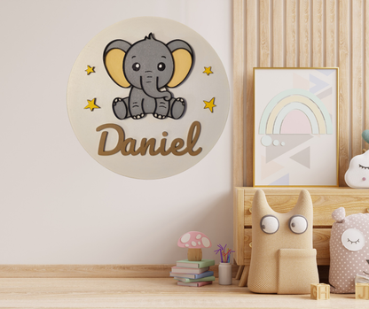 Fuoriporta in legno personalizzato con nome e Elefantino