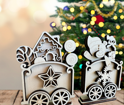 Trenino Natalizio in Legno Pupazzo di Neve