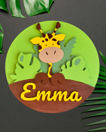 Cerchio in legno 3D con dolce giraffa