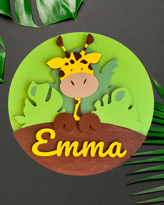 Cerchio in legno 3D con dolce giraffa