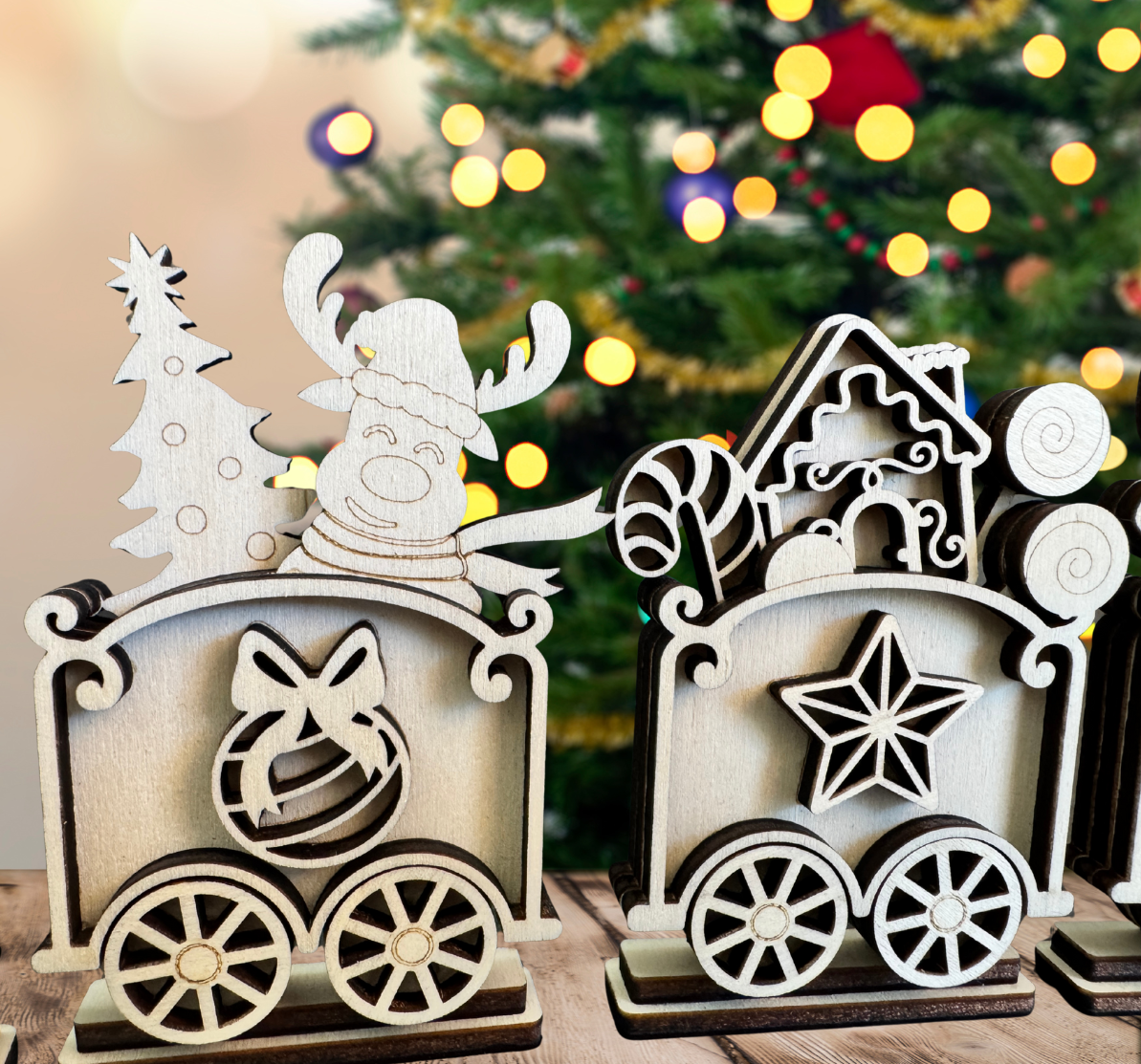 Trenino Natalizio in Legno Pupazzo di Neve