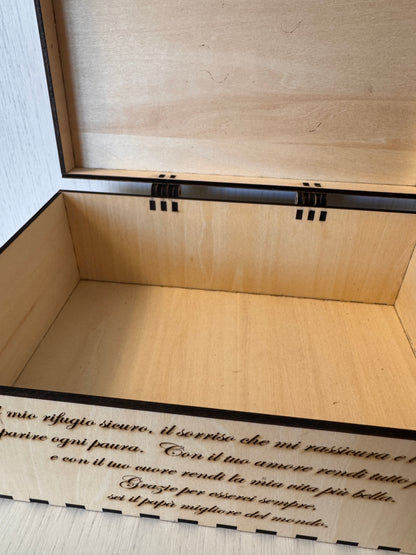 Scatola in Legno Personalizzata con Disegno del Bambino e Dedica per Papà