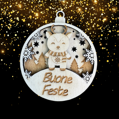 Set Palline di Natale in Legno – Animali 3D