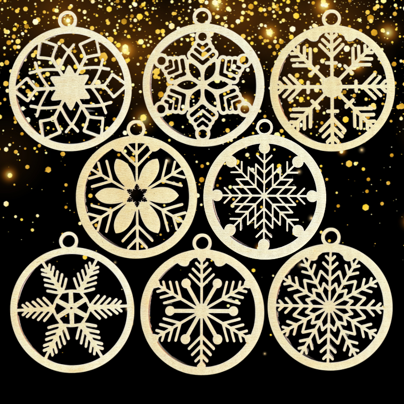 Set Palline di Natale in Legno – Fiocchi di Neve