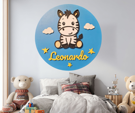 Fuoriporta in legno personalizzato con nome e zebra