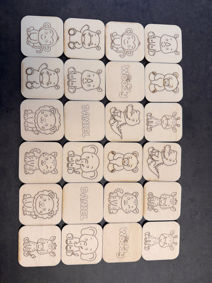 Gioco Montessori “Memory in legno per bambini tema safari"