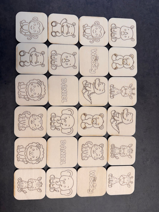 Gioco Montessori “Memory in legno per bambini tema safari"