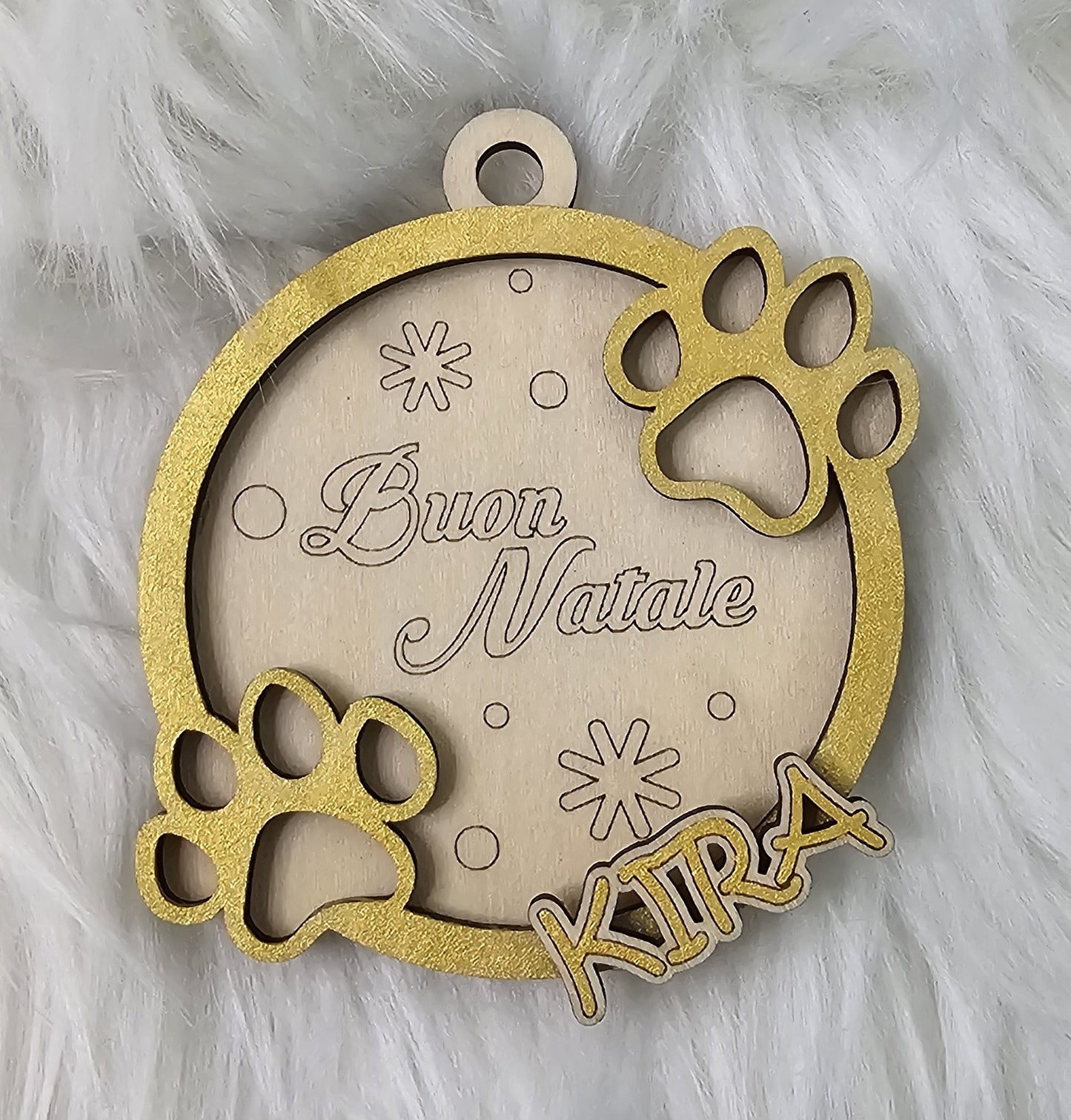 Pallina in legno personalizzata a forma di zampa GOLD in 3D