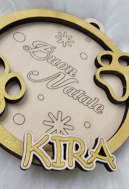 Pallina in legno personalizzata a forma di zampa GOLD in 3D