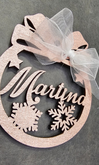 Pallina di Natale in Legno Rose gold con nome