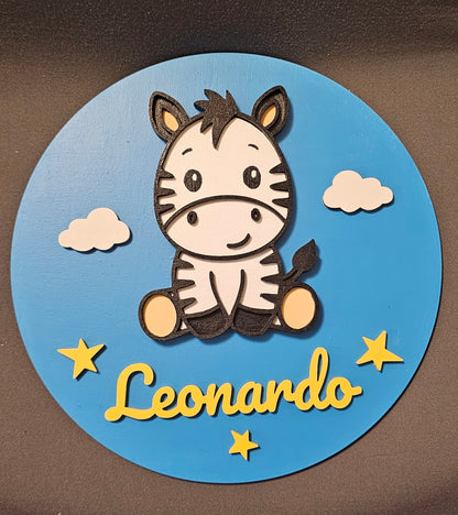 Fuoriporta in legno personalizzato con nome e zebra