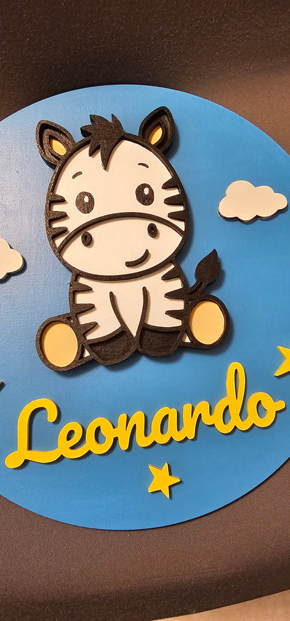 Fuoriporta in legno personalizzato con nome e zebra