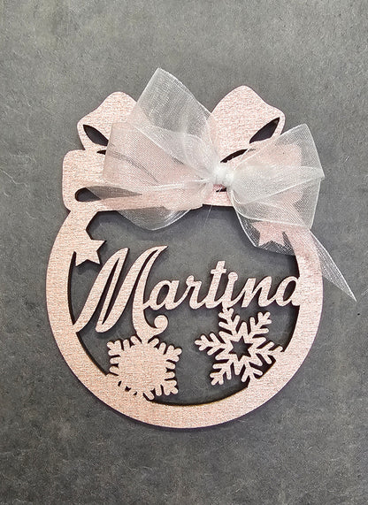 Pallina di Natale in Legno Rose gold con nome