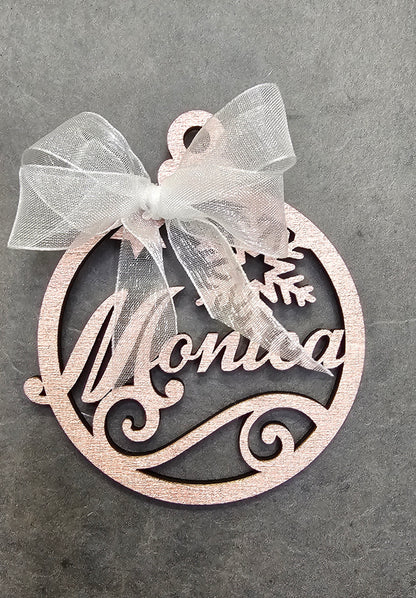 Pallina di Natale in Legno Rose gold con nome