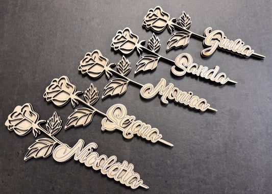 Rosa in Legno Personalizzata con Nome 3D🌹