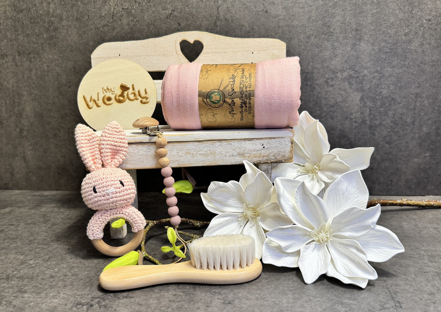 Set Regalo Neonato "Primi Sogni Rose Bunny"